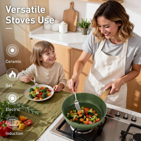 12 Piece Pots and Pans Set, Nonstick Kitchen Cookware Sets | Granite Pans Set for Cooking, Compatible with Induction, Gas & Electric Stoves, PFOA & PFOS Free, Even Heating, Easy to Clean3