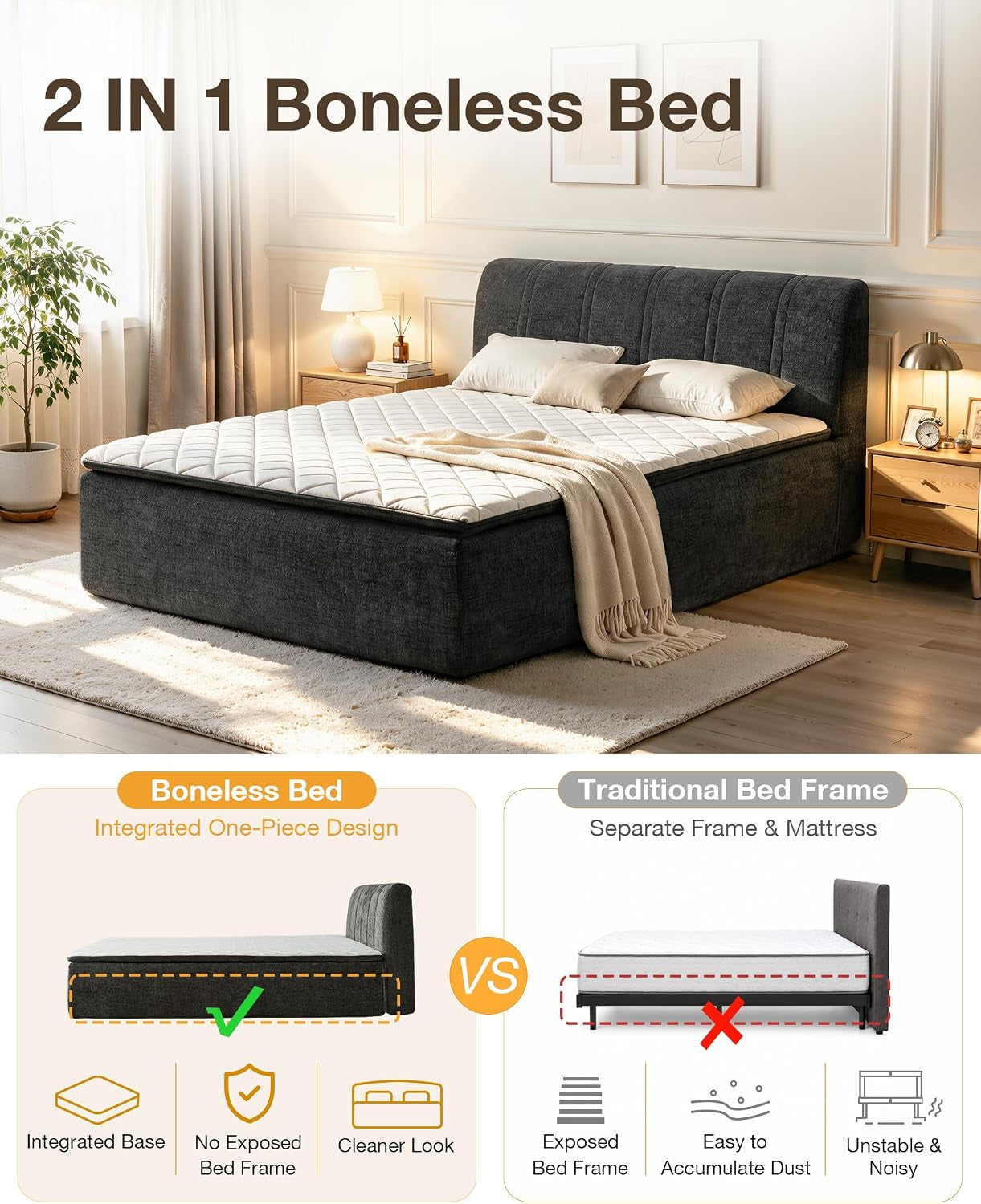 full-size-boneless-bed-frame-with-mattress-assembly-free-cloud-bed-gray