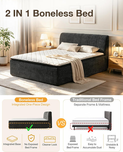 Full Size Boneless Bed Frame with Mattress,Assembly Free Cloud Bed,Gray4