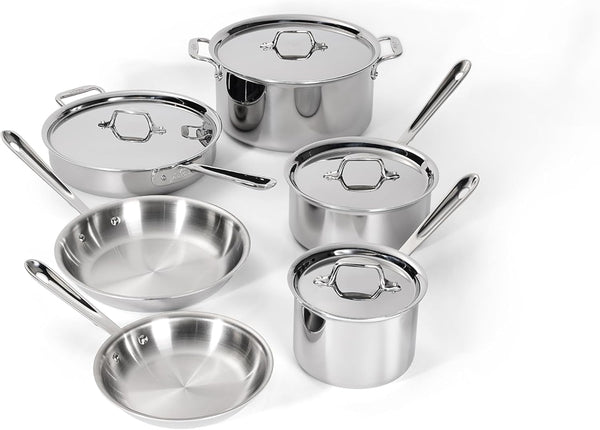All-Clad D3® Stainless Steel 10 Piece Cookware Set- Made in USA- Includes Frying Pans, Saucepan, Sautépan, Stockpot - Professional Grade -Oven Safe & Induction Compatible1