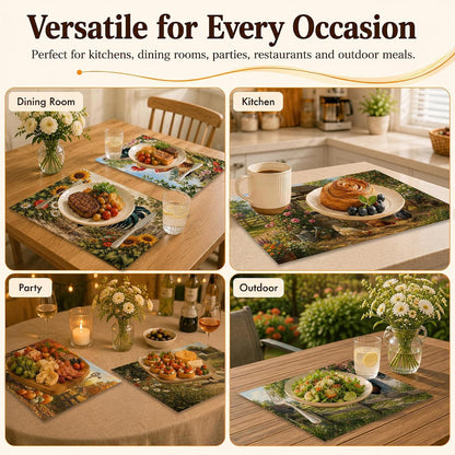 Farmhouse Rooster Sunflower Garden Linen Table Mats Set of 6, 12 X 18 Inch Washable Waterproof Placemats, Stain Resistant Reusable Place Mats for Dining Table, Kitchen, Home Kitchen Decor7