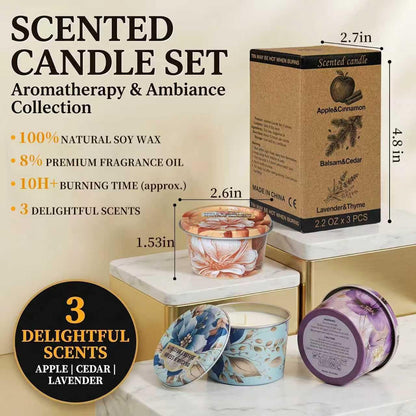 3 Pack Scented Candle Gift Set,Lavender Thyme,Apple Cinnamon & Balsam Cedar,2.2 Oz Each,Soy Wax Tin Candles,Gifts for Women,Mom,Friends,Home Decor2