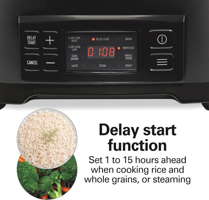 9-In-1 6 Quart Programmable Slow Cooker | Sear, Brown, Rice, Steam, Sauté, Roast, Delay Start & Keep Warm Functions | Nonstick Pfas-Free Dishwasher Safe Crock | Black6