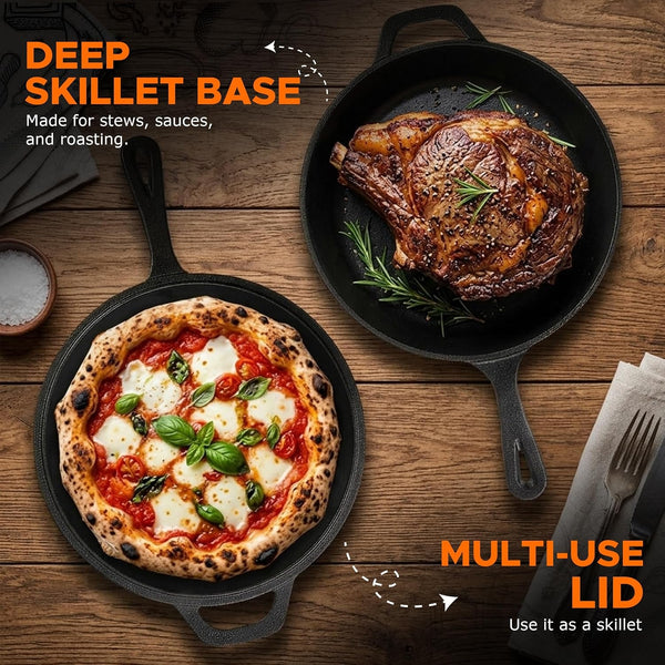 Combo Cooker Cast Iron Dutch Oven with Lid 2 In1, PFAS Free Pre-Seasoned Multi Cookware Skillet, 3.2QT Cast Iron Pan Dutch Oven Deep Pot with Frying Pan 10.25 Inch, Grill Induction Stovetop Camping5
