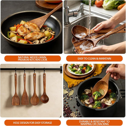 Wooden Spoons for Cooking,10 Pcs Natural Teak Wooden Kitchen Utensils Set Wooden Utensils for Cooking Wooden Cooking Utensils Wooden Spatulas for Cooking (10)3