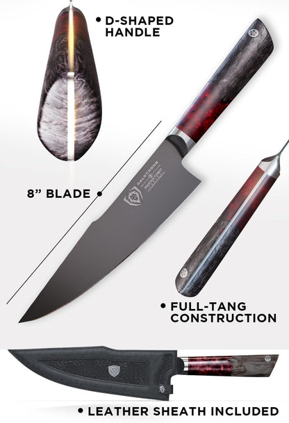 8" Chef Knife — American Forged S35VN Powdered Steel — for Serious Home Cooks & Collectors Seeking Premium Steel — Maple & Red Resin Handle, Full Tang, Spartan Ghost, Customer Support7