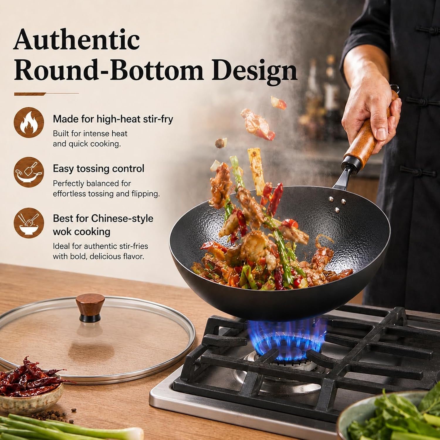 11-round-bottom-carbon-steel-wok-with-glass-lid-traditional-chinese-stir-fry-pan-for-gas-stove-wok-ring-3-2-qt-small-wok-for-1-3-people-uncoated-wood-handle-seasoning-required