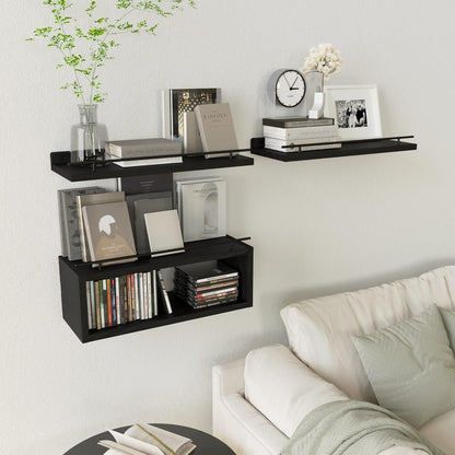 Floating Shelves for Wall with Cube Shelf, Wall Shelves with Metal Rail for Bathroom Decor, Bathroom Organizers and Storage, over Toilet Shelves for Toilet Paper-Black5
