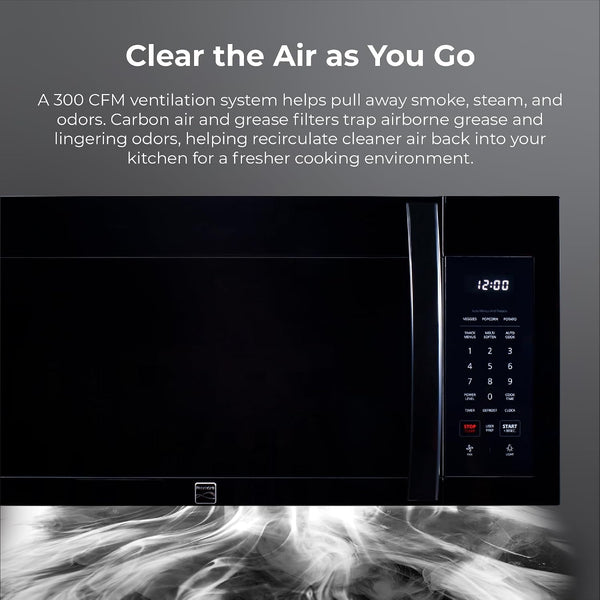 Over-The-Range Microwave – 1.7 Cu. Ft. Capacity, Black | 1000 Watts, 300 CFM Vent Fan, 12.4" Glass Cooking Tray, Preset Cooking Controls, Child Lock, LED Lighting5