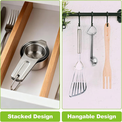 Stainless Steel Measuring Cups and Spoons Set of 10, Nesting Measuring Cup Set - 4 Cups 6 Spoons, Stackable Measure Cup Spoon Set for Dry & Liquid,Dishwasher Safe Kitchen Tools Cooking Baking Supplies5