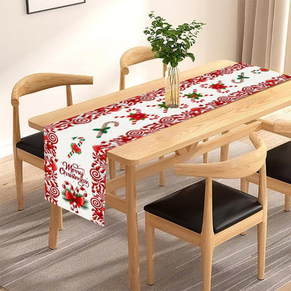 Christmas Linen Red and White Candy Cane Christmas Table Runner 72 Inches Long Seasonal Winter Christmas Xmas Holiday Farmhouse Style Table Decoration (Red)4