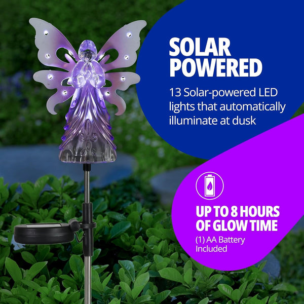 Garden Solar Lights, Decorative Angel Garden Stake, 13 Leds, Cute Yard and Pathway Decor, Purple, 7 X 40 Inch3
