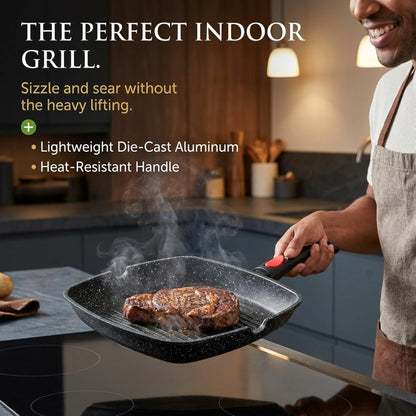 Grill Pan for Indoor Cooking 11Inch Nonstick Square Grill Pan | RV Induction Griddle Pan with Removable Handle for Gas, Electric & Ceramic Stovetops, Oven Safe Skillet with Pour Spouts5