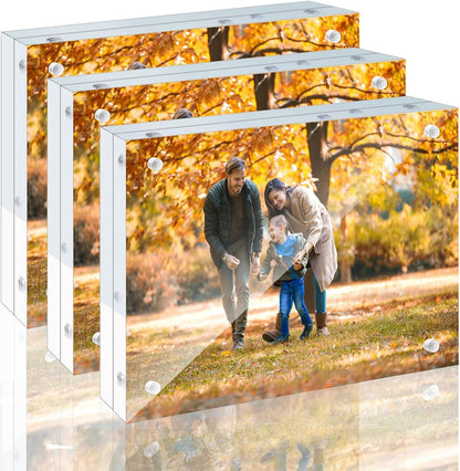 3 Pack 5X7 Acrylic Picture Frames - 20% Thicker Double Sided Magnetic Frame with UV Protection - Freestanding Clear Frameless Display for Tabletops - Modern Photo Frame Set for Home & Office Decor1