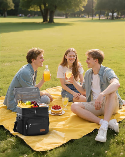 Lunch Box Men Women Double-Layer Insulated Lunch Bag Black 12L8