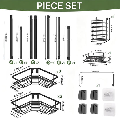 Shower Caddy Tension Pole, Adjustable 43.5‑120 Inch Corner Shower Organizer, No‑Drill Rustproof Stable 4‑Tier Bathroom Storage Shelves, Built‑In Towel Rack, Toothbrush Holder & Soap Dish8