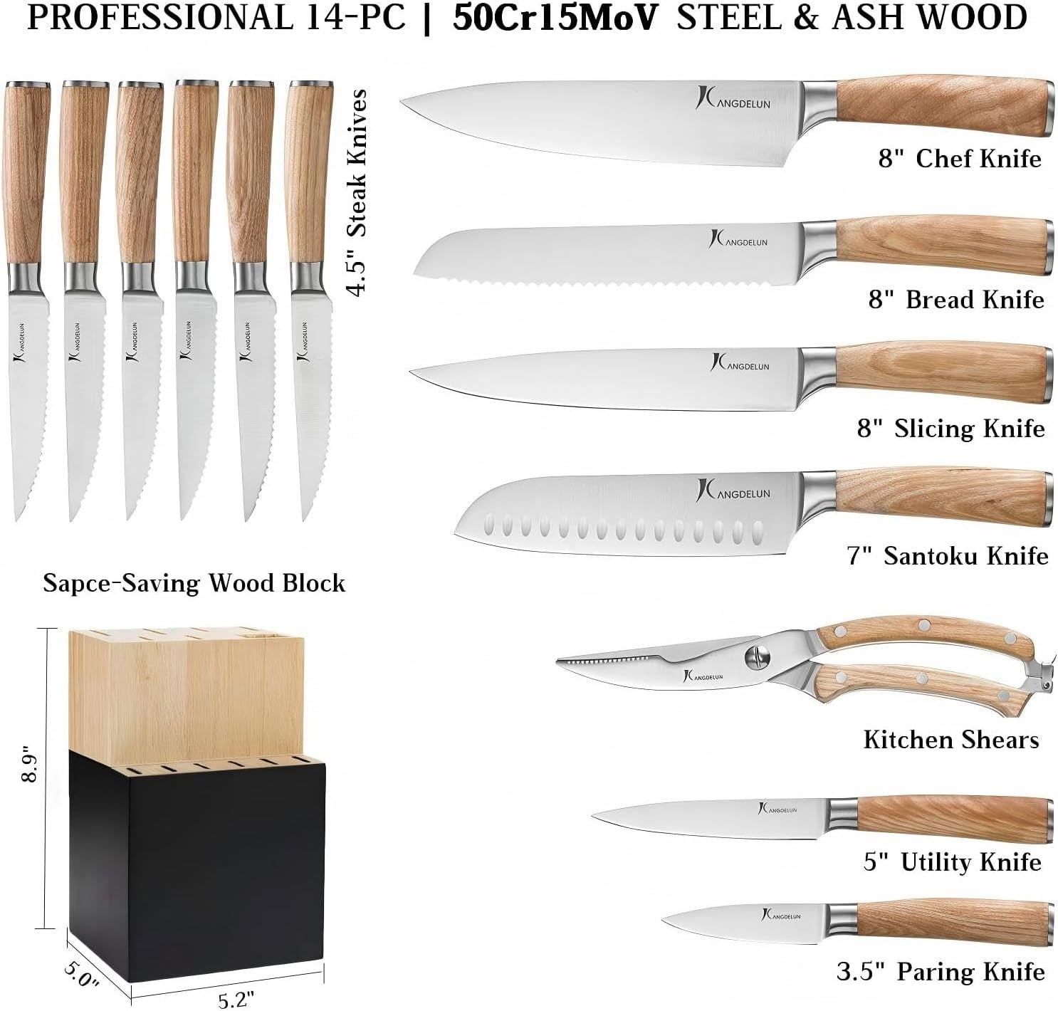 ultra-sharp-14-piece-kitchen-knife-set-high-carbon-stainless-steel-blades-torrefied-natural-wood-handles-ergonomic-design-space-saving-black-finished-wood-block-easy-hand-wash-gift-box
