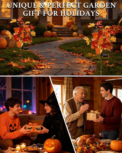 4 Pack Fall Solar Lights Outdoor Decorative, Maple Tree Solar Lights Decor7