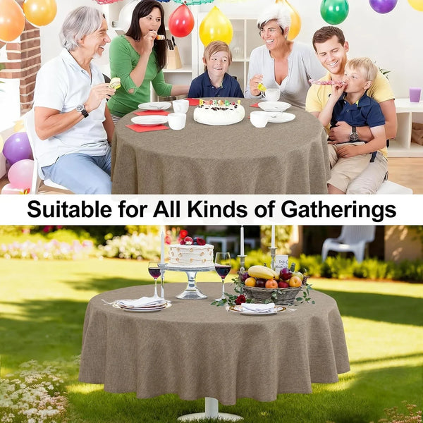 round Table Cloth Faux Linen Farmhouse Tablecloth Wrinkle & Stain Resistant Table Cover for Kitchen Dining, Holiday Party Dinner, Khaki, 108 Inch Round7