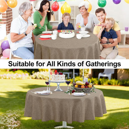 round Table Cloth Faux Linen Farmhouse Tablecloth Wrinkle and Stain Resistant Decorative Fabric Table Cover for Kitchen, Dining Room, Parties and Camping, Khaki, 90 Inch Round7