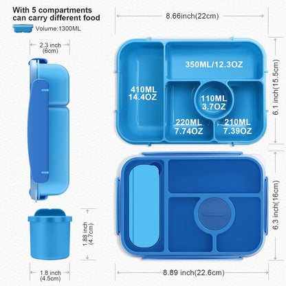 Bento Box Adult Lunch Box Kids,Lunch Containers for Adults/Kids/Toddler,5 Compartments Bento Lunch Box with Sauce Vontainers,Microwave & Dishwasher & Freezer Safe,Bpa-Free (Blue)4