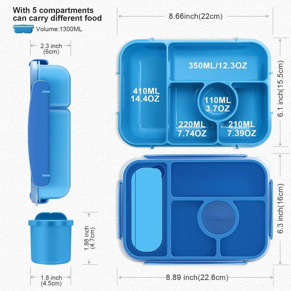 Bento Box Adult Lunch Box Kids,Lunch Containers for Adults/Kids/Toddler,5 Compartments Bento Lunch Box with Sauce Vontainers,Microwave & Dishwasher & Freezer Safe,Bpa-Free (Blue)4