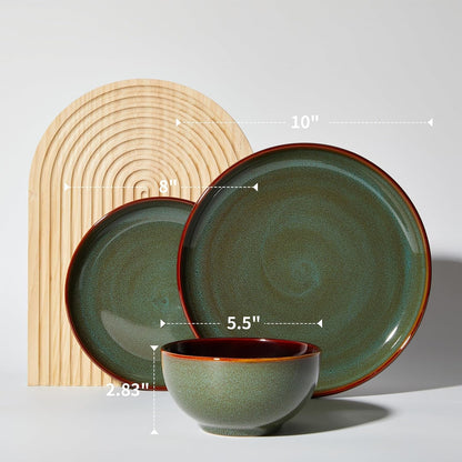 Ceramic Dinnerware Sets for 4, 12Pcs Plates and Bowls Sets Dish Set2