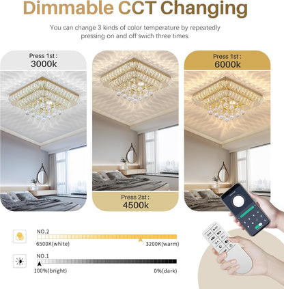 26 Inch Gold Flush Mount Chandelier, Crystal Chandeliers LED Ceiling Light4