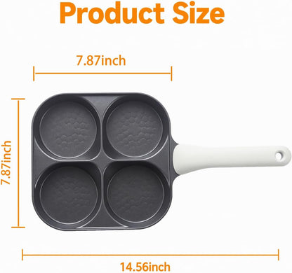 4 Cup Egg Pan, Nonstick Breakfast Pan with 4 Holes for Pancakes | 4 Compartment Skillet for Eggs, Omelets & Pancakes, Nonstick Frying Pan for Breakfast Sandwiches, Gas & Induction Compatible2