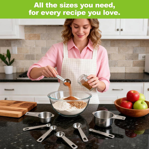 Stainless Steel Measuring Cups and Spoons Set of 10, Nesting Measuring Cup Set - 4 Cups 6 Spoons, Stackable Measure Cup Spoon Set for Dry & Liquid,Dishwasher Safe Kitchen Tools Cooking Baking Supplies6