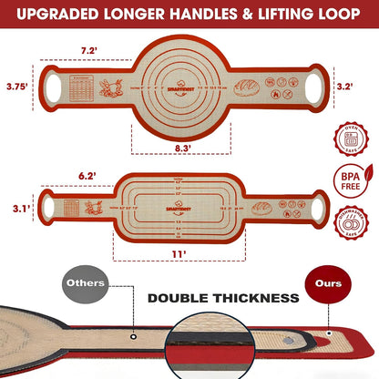 Sourdough Silicone Bread Sling for Dutch Oven, 2PCS Non-Stick Reusable Baking Mat with Long Handles, Essentials Bread Making Supplies for Dough Transfer and Loaf Pan Lifter Liner, Set of Oval & Round4