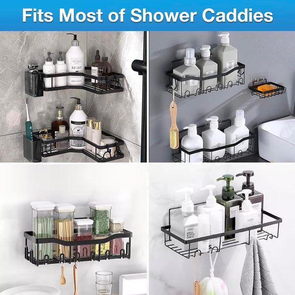 Upgraded Shower Caddy Adhesive Replacement,Strong Adhesive Hooks for Shower Caddy, Waterproof Shower Shelf Adhesive, Shower Adhesive Strips for Shower Organizer and Kitchen Racks (5 Pcs(Double Hooks))6