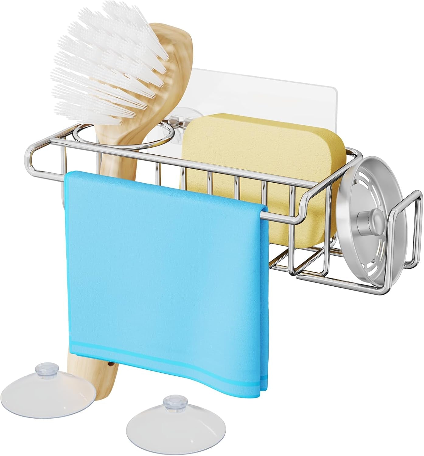 4-in-1-sink-caddy-sponge-holder-sus304-stainless-steel-kitchen-brush-holder-and-dish-cloth-hanger-kitchen-organizers-and-storage-essentials-silver