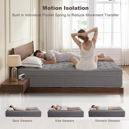Full Size Mattress, 12 Inch Memory Foam Hybrid Mattresses for Pressure Relief, Motion Isolation, Breathable Comfort and Durable, Certipur-Us5