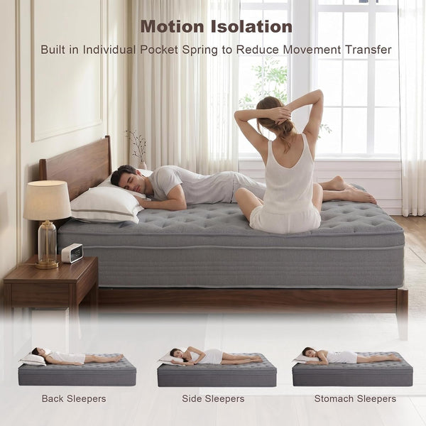 Full Size Mattress, 12 Inch Memory Foam Hybrid Mattresses for Pressure Relief, Motion Isolation, Breathable Comfort and Durable, Certipur-Us5