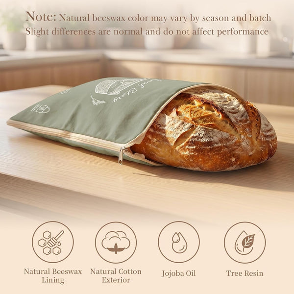 Beeswax Sourdough Bread Bags for Homemade Bread, XL Reusable Bags, 2 Pack | Linen Cotton, Natural Beeswax Lining, Artisan Baking, Breathable Bread Storage, Keeps Crust Crisp and Crumb Soft3