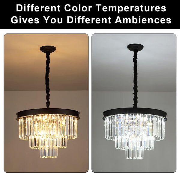 Black Crystal Chandelier Modern 20" round Light Fixtures for Living Room7