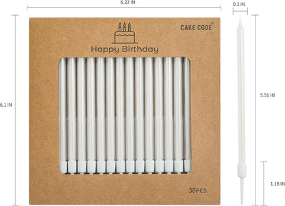 36-Count Pearl White Long Thin Birthday Candles, Cake Candles, Birthday Parties, Wedding Decorations, Party Candles6
