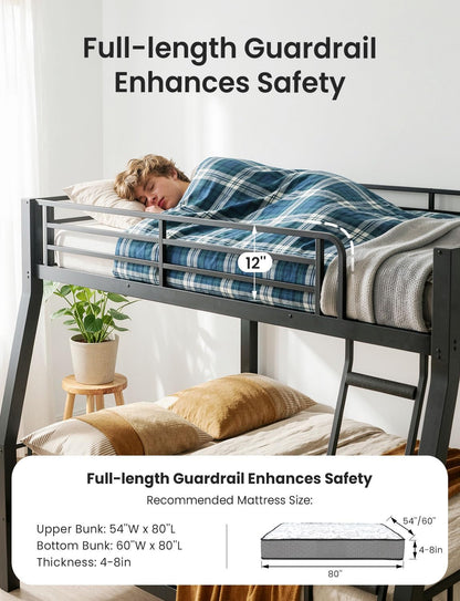 Full XL over Queen Bunk Bed, Metal Frame with Safety Guardrails & Ladder3