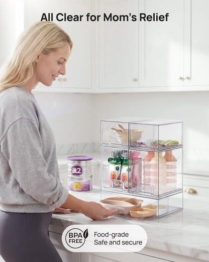 Clear Stackable Storage Drawers Set of 5, Plastic Organizer Bins5