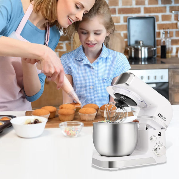 Stand Mixer,3.2Qt Mini Electric Food Mixer,6 Speeds Portable Lightweight Kitchen Mixer for Daily Use with Egg Whisk,Dough Hook,Flat Beater (White)6