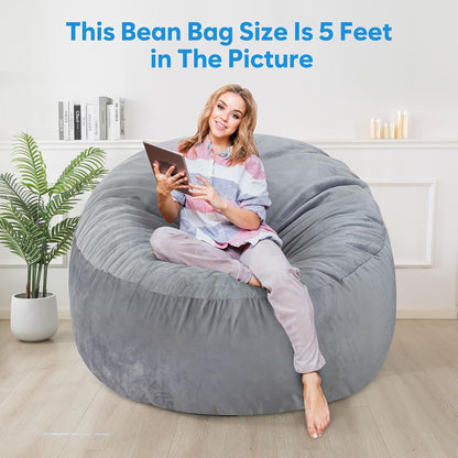 3 Ft Bean Bag Chair,Bean Bag Chairs for Living Room,3 Foot,Dark Grey | Bean Bag Chairs for Adults,Memory Foam Filling,Beanbag with Filler Included,Soft Velvet Cover,Pocket & Pull-Handle4