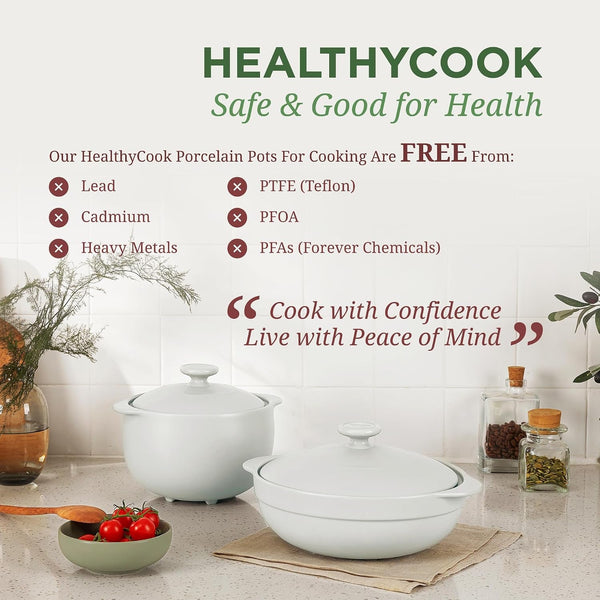 MINH LONG 2-Qt Porcelain Dutch Oven with Lid – Lead & Cadmium Free, Oven Safe to 482°F, Heat Retention, Clay Pot for Cooking on Gas & Infrared Cooktop, Use to Marinate, Cook, Bake, Refrigerate & Serve4