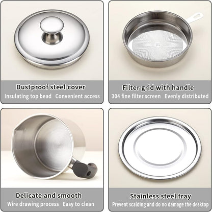 Bacon Grease Container with Strainer, 48 Oz Stainless Steel Oil Container, Pot Fat Storage with Lid, Easy Grip Handle Suitable for Storing Frying Oil and Cooking Grease 1. Silver8