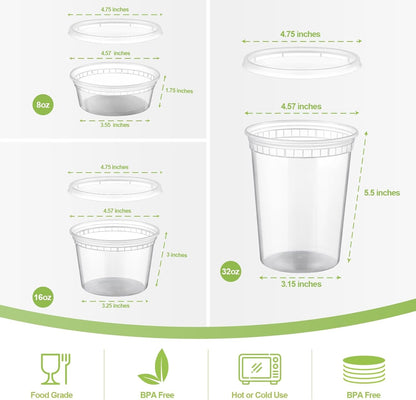 24 Sets Plastic Deli Food Containers with Lids, 8 Oz 16Oz 32Oz Variety Pack, Airtight Food Storage Containers, Freezer/Dishwasher/Microwave Safe, Soup Containers for Takeout Food Storage2
