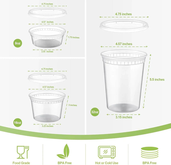 24 Sets Plastic Deli Food Containers with Lids, 8 Oz 16Oz 32Oz Variety Pack, Airtight Food Storage Containers, Freezer/Dishwasher/Microwave Safe, Soup Containers for Takeout Food Storage2