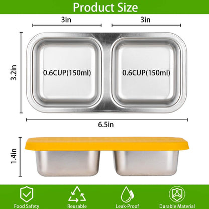 3 Pack Stainless Steel Snack Containers - 2 Compartment2