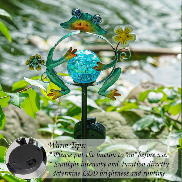 31-Inch Solar Frog Garden Stake with LED Lights, Metal Whimsical Frog Decor for Lawn & Flower Beds, Cute Amphibian Yard Art with Ground Spike, Outdoor Solar Light for Garden Pathway6