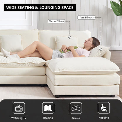 76.7" Beige White Cloud Couch, Small L Shape Sectional Sofa, 2 Seater6