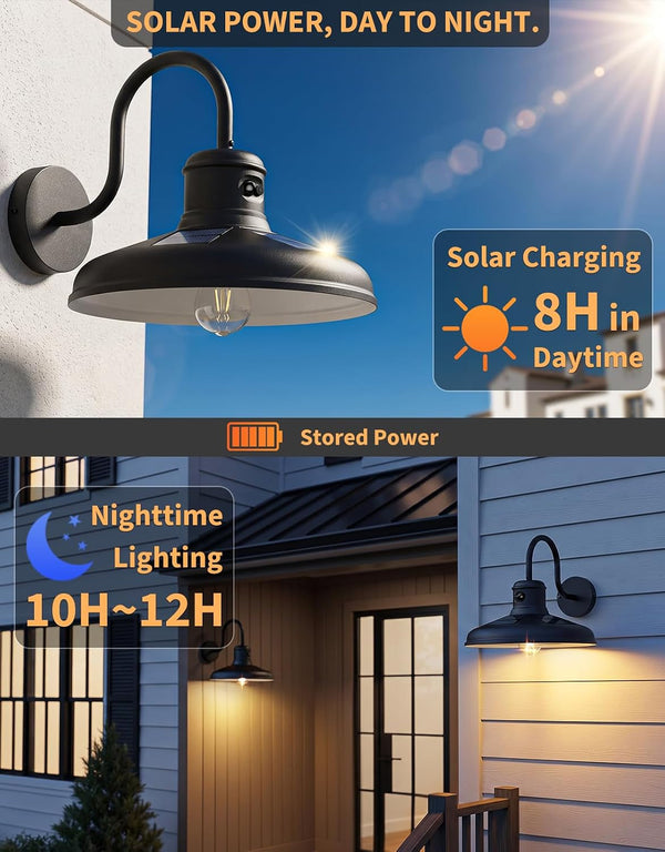Solar Motion Sensor Barn Light, Farmhouse Outdoor Wall Sconce, 12″, 2 Pack2